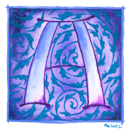 A is for Arabesque, calligraphic illumination by Amy Crook