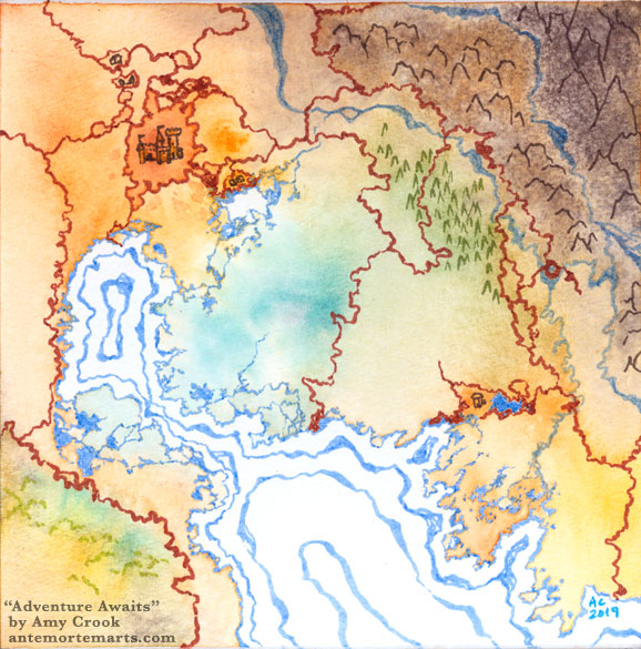 an abstract ink and watercolor map by Amy Crook