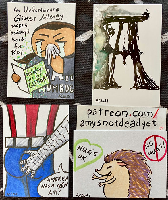 4 sketch cards by Amy Crook