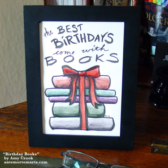 Birthday Books, framed art by Amy Crook