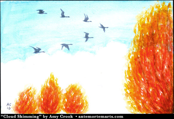 Cloud Skimming, autumn watercolor by Amy Crook