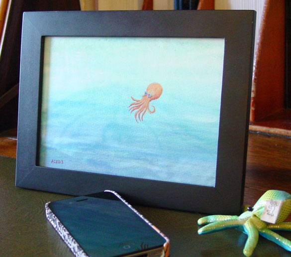 Copper Octopus, framed art by Amy Crook