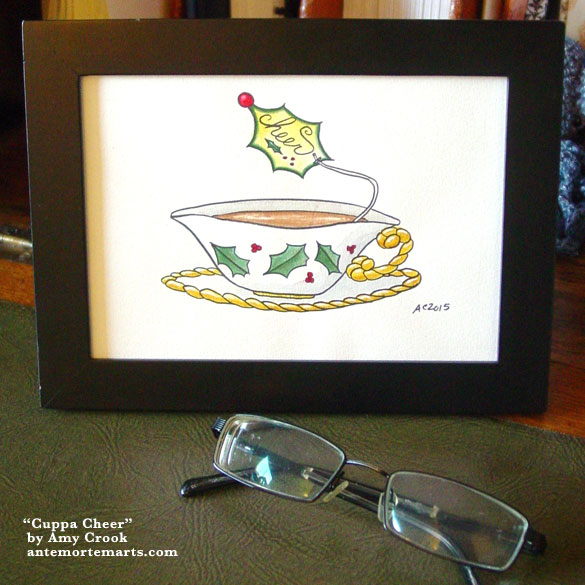 Cuppa Cheer, framed art by Amy Crook