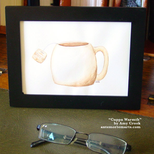 Cuppa Warmth, framed art by Amy Crook