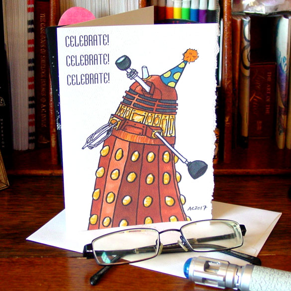 Celebrate! Dalek greeting card by Amy Crook on Etsy