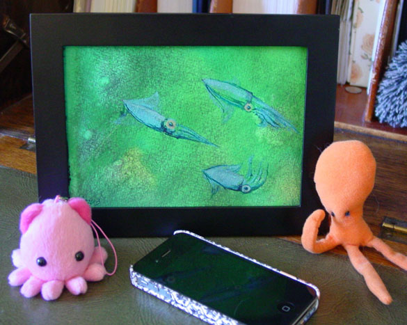 A Trio of Dancing Squid, framed art by Amy Crook