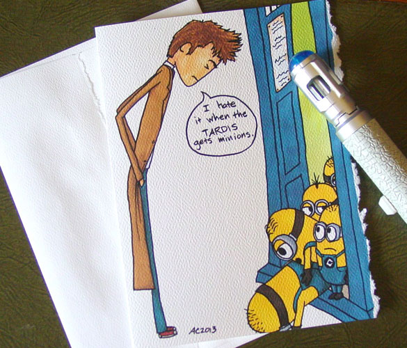 The TARDIS has Minions, blank greeting card by Amy Crook at Etsy