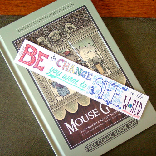 Be the Change Bookmark, with book, by Amy Crook