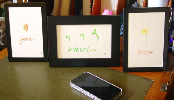 Gestate, Uncurl, Blossom; framed art by Amy Crook