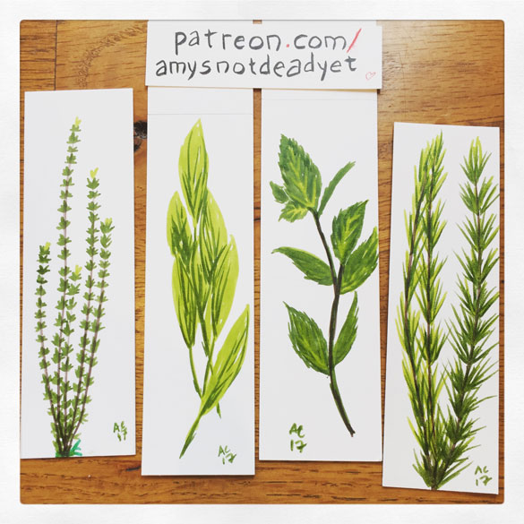 Inktober day 19: Thyme, Sage, Mint, & Rosemary bookmarks