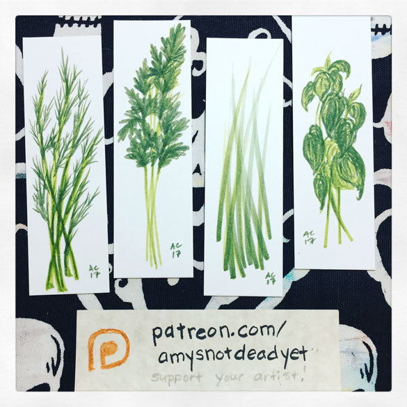 Inktober day 21: Dill, Parsley, Chives, & Basil bookmarks