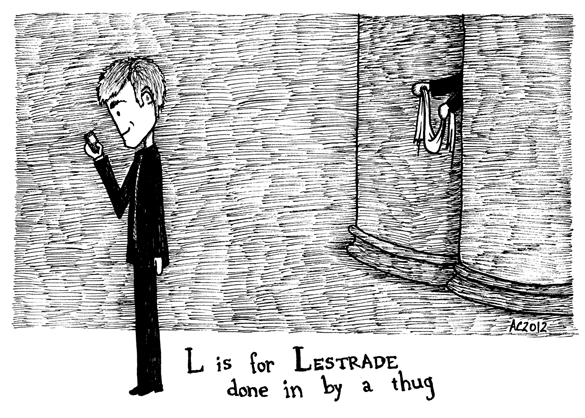 L is for Lestrade, drawing by Amy Crook