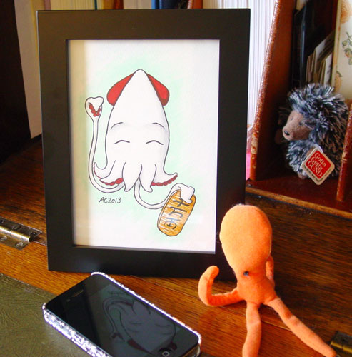 Lucky Squid, framed art by Amy Crook