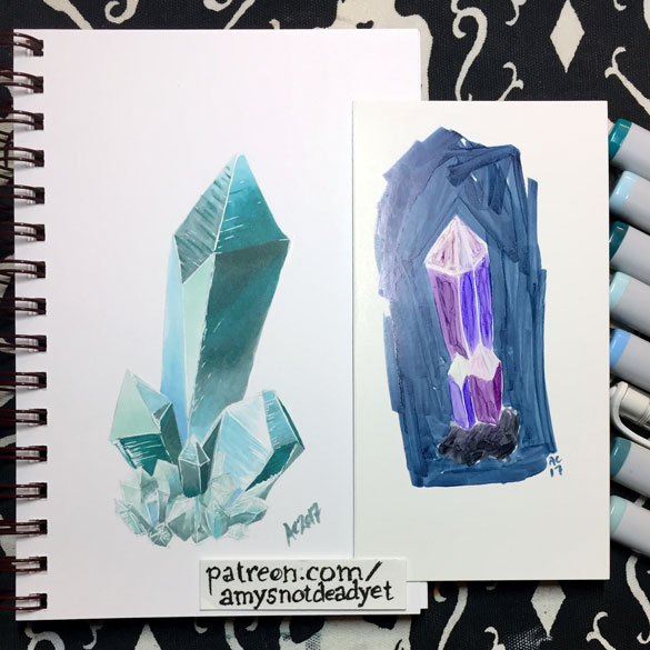 Aquamarine (left) and Amethyst Spear (right) by Amy Crook 