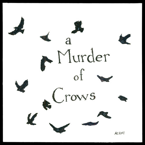 A Murder of Crows, calligraphy and art by Amy Crook