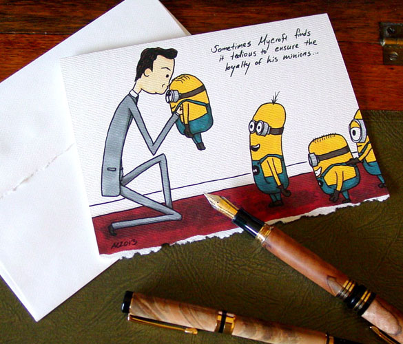 Mycroft's Minons, blank greeting card by Amy Crook at Etsy