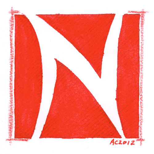 N is for Negative Space, calligraphic illumination by Amy Crook