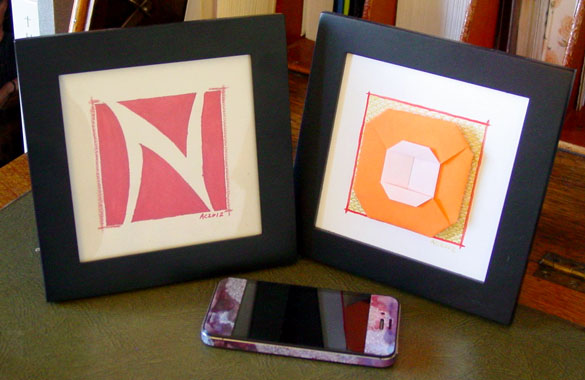 N is for Negative Space & O is for Origami, framed art by Amy Crook