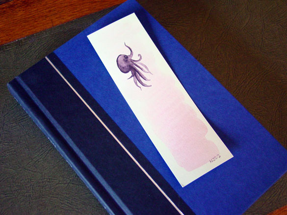 Octopus Bookmark 1, with book, by Amy Crook