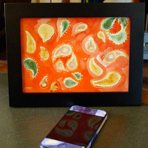 Orange Paisley, framed art by Amy Crook