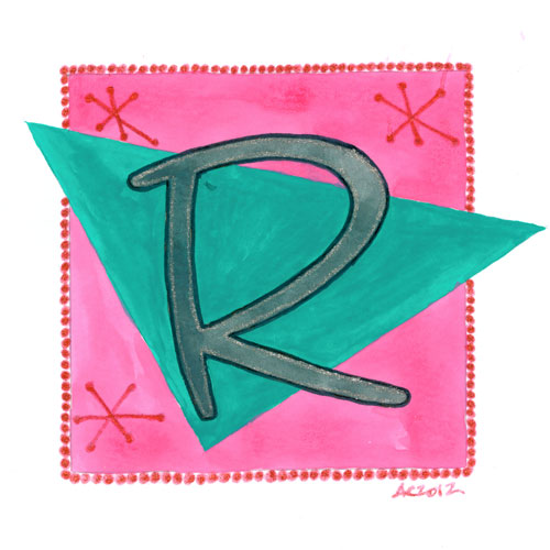 R is for Retro, calligraphic illumination by Amy Crook