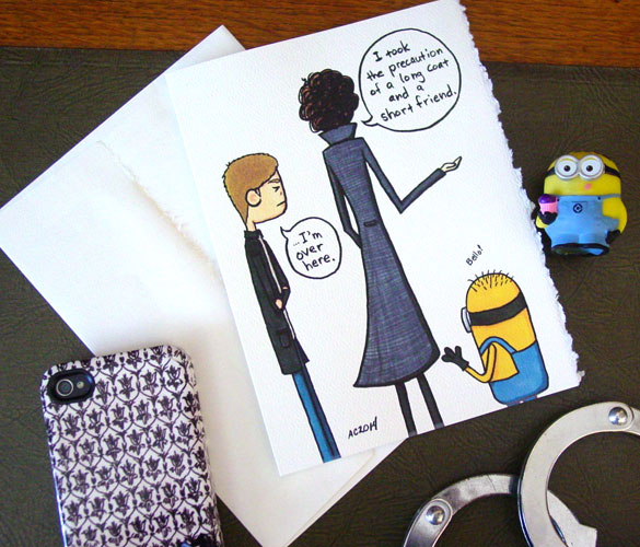 Short Friend, a Sherlock/Despicable Me card on Etsy by Amy Crook