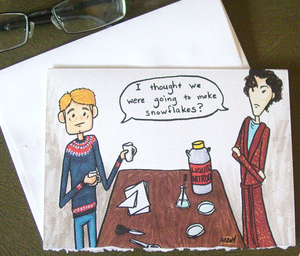 Snowflakes Sherlock holiday card by Amy Crook on Etsy