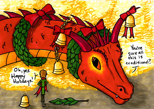 Deck the Smaug, holiday fan art by Amy Crook