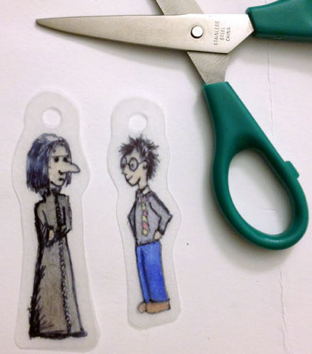 Snape and Harry Shrinky Dinks, before, by Amy Crook