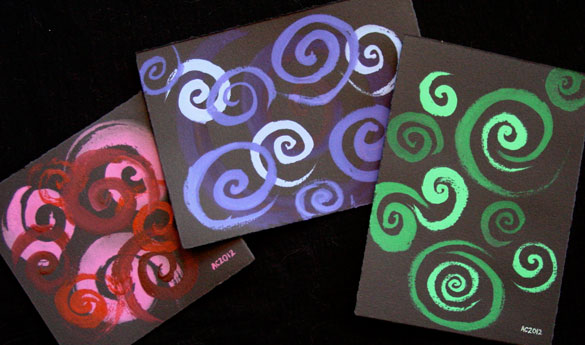 Spirals Trio, three watercolor abstracts by Amy Crook