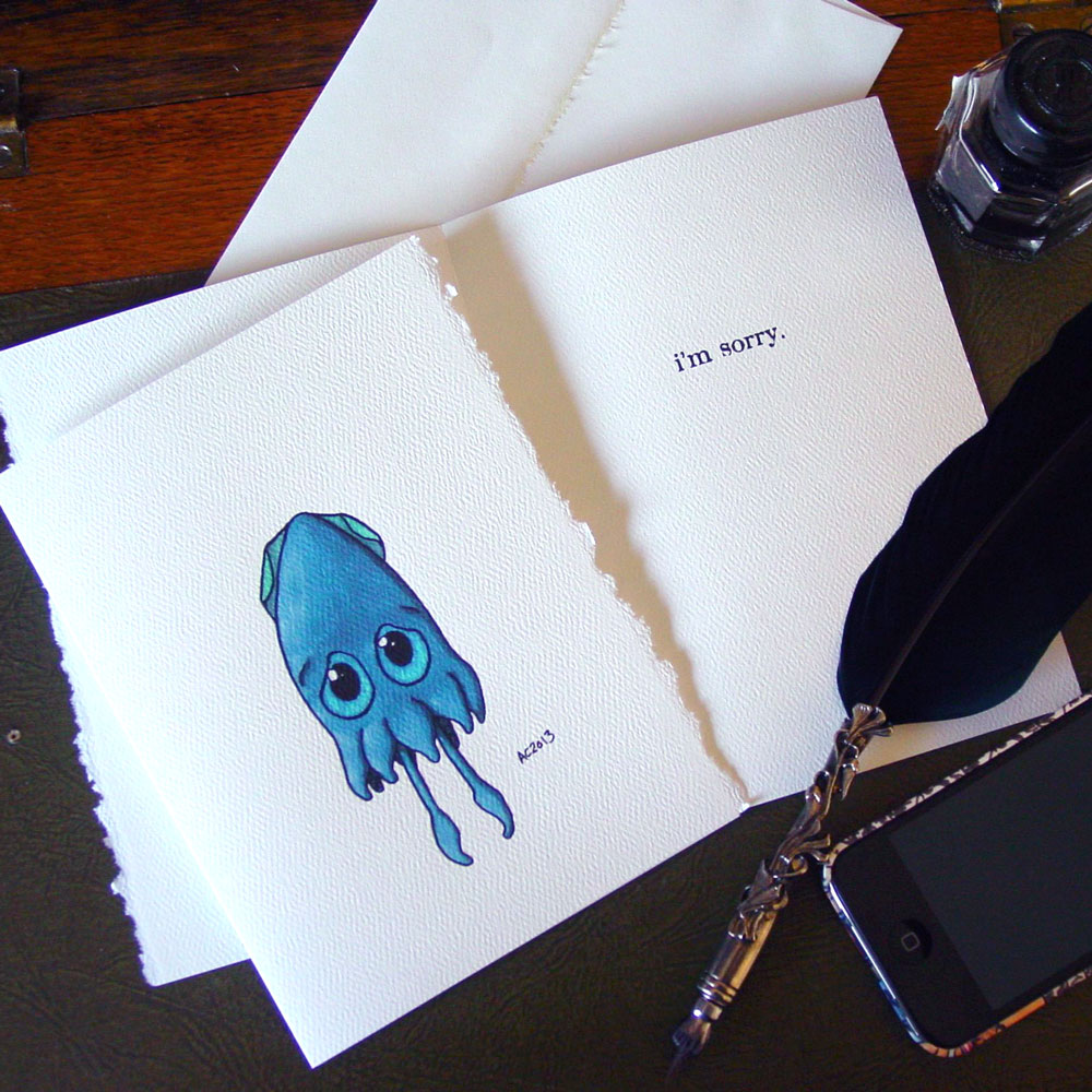 Squid Apology Card at Etsy by Amy Crook