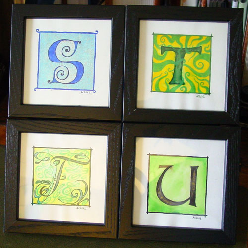 S, T, F & U, illuminated letters by Amy Crook